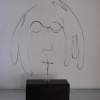 John Lennon On Wood Base - Galvanized Steel Wire Sculptures - By Gerard Barberine, Interpretive Sculpture Artist