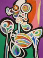 Skeletal Mask - Wax Crayon Paintings - By Louis Romita, Graphic Painting Artist