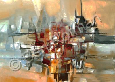 Abstract - Silhouette Of A City Is Reflected In The Lake - Oil