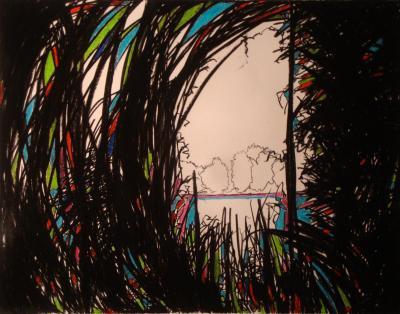 Landscape - Silver Lining 1 - Charcoal And Oil Pastel On Pap