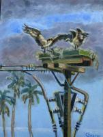 Osprey Nest - Oil On Masonite Paintings - By Claudia Thomas, Impressionistic Landscape Painting Artist