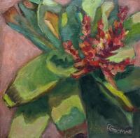 Bromeliad Bloom - Oil On Panel Paintings - By Claudia Thomas, Closed Landscape Painting Artist