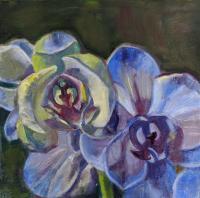 Blue Orchids - Canvas Board Paintings - By Claudia Thomas, Closed Landscape Painting Artist