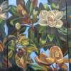 Magnolia Triptych - Oil On Canvas Paintings - By Claudia Thomas, Closed Landscape Painting Artist