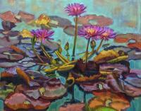 Botanicals - 4 Lotus Blooms - Oil On Canvas