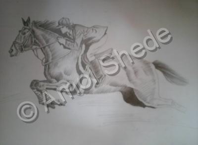 Pencil Sketch - Horse Rider - Pencil