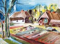 Farmerhouses In Ahrenshoop 2 - Watercolor Paintings - By Heinz Sterzenbach, Realism Painting Artist