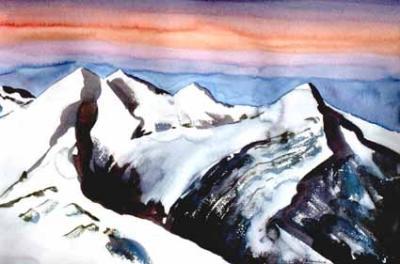 Real And Surreal World - Sunrise In The Alps - Watercolor