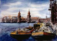 Oberbaum Bridge - Watercolor Paintings - By Heinz Sterzenbach, Realism Painting Artist