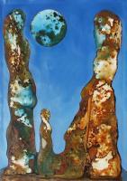 Vu 177 Big Rock Figures - Ferroprint Paintings - By Heinz Sterzenbach, Surrealism Painting Artist