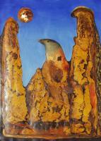 Vu 178 Mountain Bird - Ferroprint Paintings - By Heinz Sterzenbach, Surrealism Painting Artist