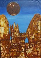 Vu 180 Mountain Pinnacles - Ferroprint Paintings - By Heinz Sterzenbach, Surrealism Painting Artist