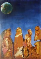Vu 168 Mountain Walker - Ferroprint Paintings - By Heinz Sterzenbach, Surrealism Painting Artist