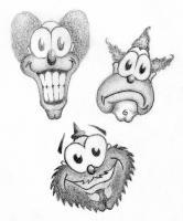 3 New Clowns - Pencil Drawings - By John Gibson, Illustration Drawing Artist