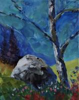 Rock And Tree - Acrylic On Canvas Paintings - By Steven Graff, Impressionism Painting Artist
