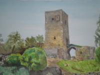 Landscapes - A Tower In Mani - Watercolor Colored Pencils