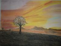 Landscapes - The Golden Sky - Watercolors On Papercolored Pe