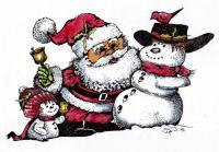 Greeting Cards - Santa And The Snowmen - Pen  Ink W Water Colors