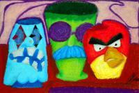 Three Pot Heads - Pastels Mixed Media - By Juan Varela-Berrsope, Cartoon Mixed Media Artist