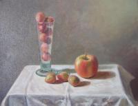 Apple And Plums - Oil Paintings - By Benjamin Walter, Classical Painting Artist