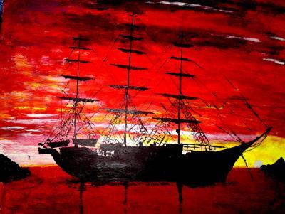 Seascape - Ship At Anchor - Acrylic