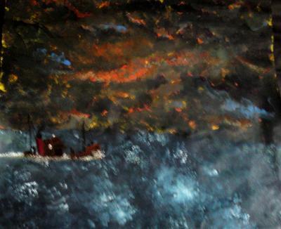 Seascape - Dark Sea Dark Sky - Acrylic  Ink