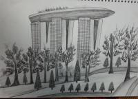 Marina Bay Sands - Pencils Drawings - By Cheena Kaushal, Pencil Sketch Drawing Artist