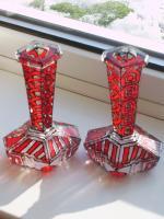 Candel Sticks - Glass Paints Glasswork - By James Woollen, Art Deoc Stained Glass Glasswork Artist