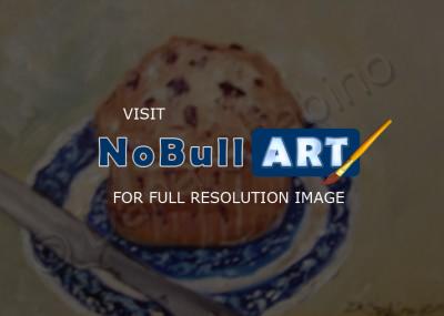 Oil Paintings - Blue Berry Muffin On Blue Willow - Oil