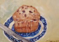 Oil Paintings - Blue Berry Muffin On Blue Willow - Oil
