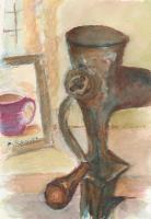 The  Meat Grinder - Watercolor Paintings - By Dana Chabino, Impressionism Painting Artist