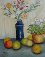 Apples And Flowers - Oil Paintings - By Jose P Villegas, Impressionism Painting Artist