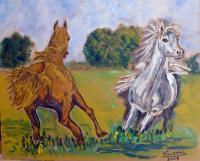 Wild Horses - Acrylic Paintings - By Jose P Villegas, Impressionism Painting Artist