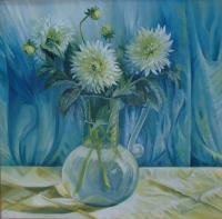 Still Life - Flowers In Glass Vase - Oil