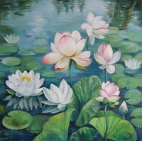 Lotus Flowers - Oil Paintings - By Elena Oleniuc, Decorative Painting Artist