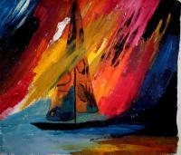 Boat Caught In The Abstract - Acrylic On Canvas Paintings - By Joe Scotland, Seascape Painting Artist