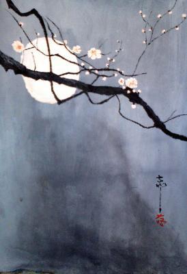 Japanese Style Painting - Moon Delight - Acrylic On Canvas