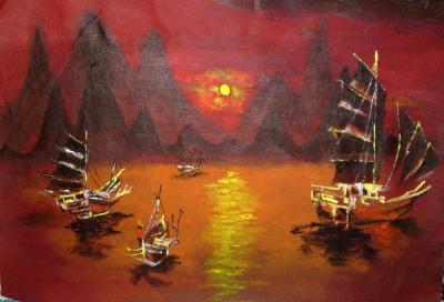 Sea Scape - Ships Of The Mountains - Acrylic On Canvas