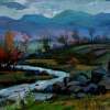 Evening In The Gorge - Gouache On Cardboard Paintings - By Gegham Asatryan, Impressionism Painting Artist