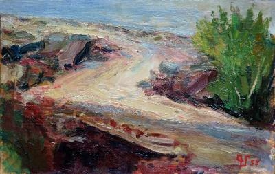 Landscape - The Road - Oil On Cardboard