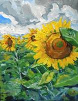 Sunflowers During A Storm - Acrylic Paintings - By Jennifer Christy-Vient, Impressionism Painting Artist