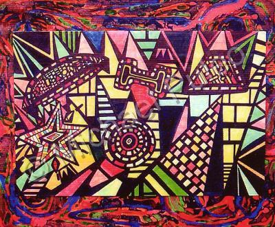 Visionary Outsider Art Brut Ra - Space Ships And Pyramids Of Faith - Oil  Water Based Paint And Mar