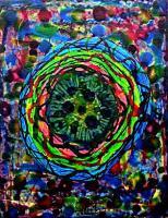 Entering Deep Space - Oil  Water Paint On Hard Press Paintings - By Michael Puleo, Outsider Art Brut Art Painting Artist