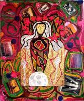 Our Lady Of The Light - Oil  Water Paint On Hard Press Mixed Media - By Michael Puleo, Outsider Art Brut Art Mixed Media Artist