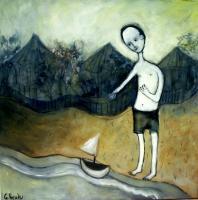 Boy And His Boat - Acrylics And Pastels Paintings - By Glenn Brady, Australian Painting Artist