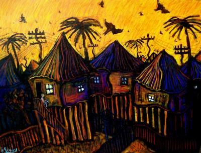 Paintings - Watching The Bats Fly Over - Acrylics And Pastels