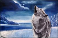 Lone Wolf - Oil  Acrylic On Canvas Paintings - By Peggy Garr, Nature Landscape Wildlife Painting Artist