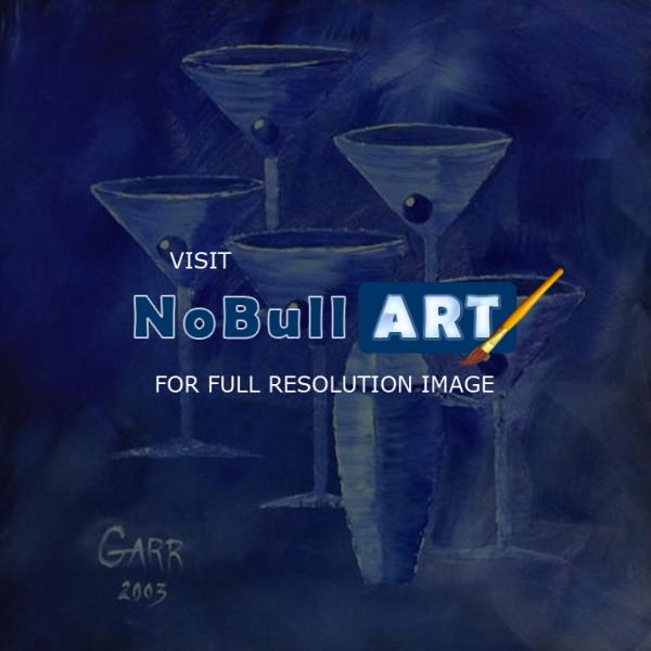 Martini Art - Blue Martinis - Oil  Acrylic On Canvas