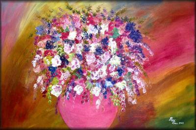 Modern Abstract Flowers - Alluring Arrangement - Oil  Acrylic On Canvas