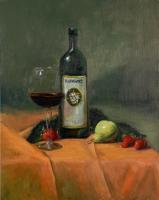 Wine And Fruit - Oil Paintings - By Ann Holstein, Realism Painting Artist